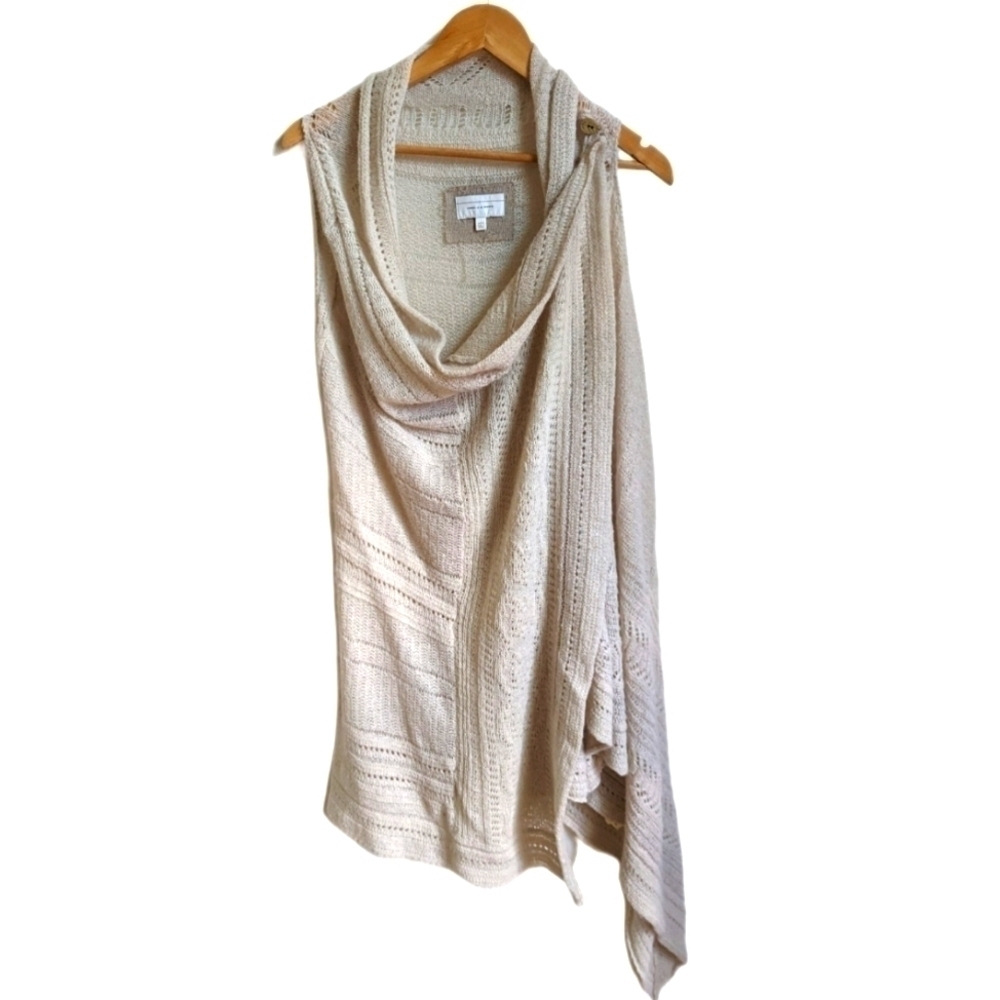 Anthropologie ANGEL OF THE NORTH Cream Wool Crochet Knit Open Front Vest Small